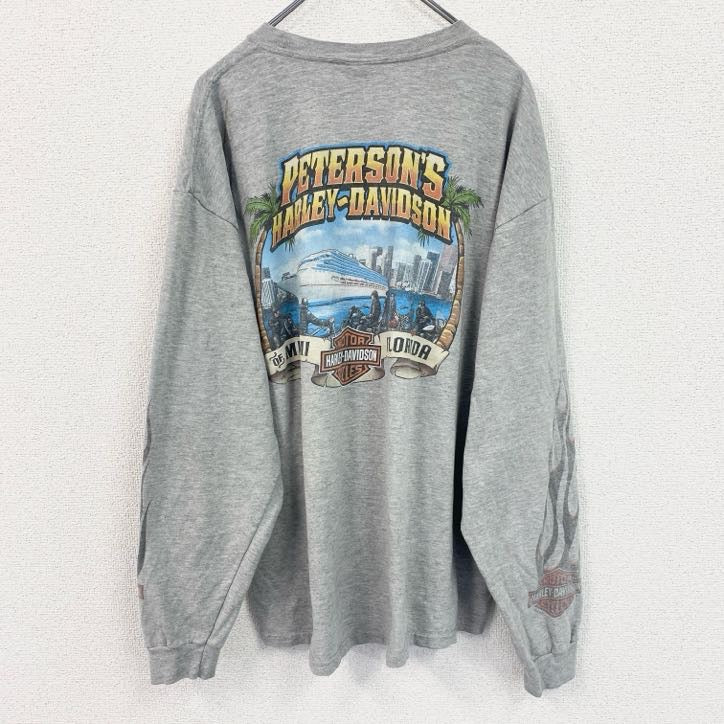 HARLEY DAVIDSON　ハーレーダビッドソン　長袖両面プリントTシャツ　灰色　グレー　XLサイズ
