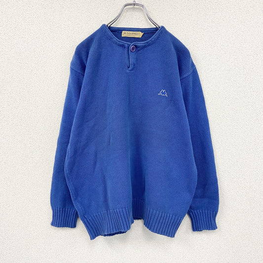 ～90s　Robe di Kappa　ロベディカッパ　コットンニットセーター　ヴィンテージ　ヘンリーネック　青　ブルー