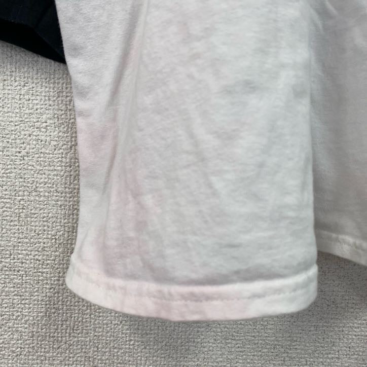 古着 used　champion　チャンピオン　七分丈プリントTシャツ　ラグラン　クルーネック　黒　白　ホワイト　XXXLサイズ　