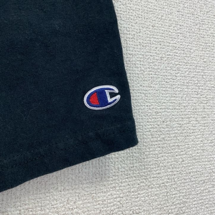 古着 used　champion　チャンピオン　七分丈プリントTシャツ　ラグラン　クルーネック　黒　白　ホワイト　XXXLサイズ　