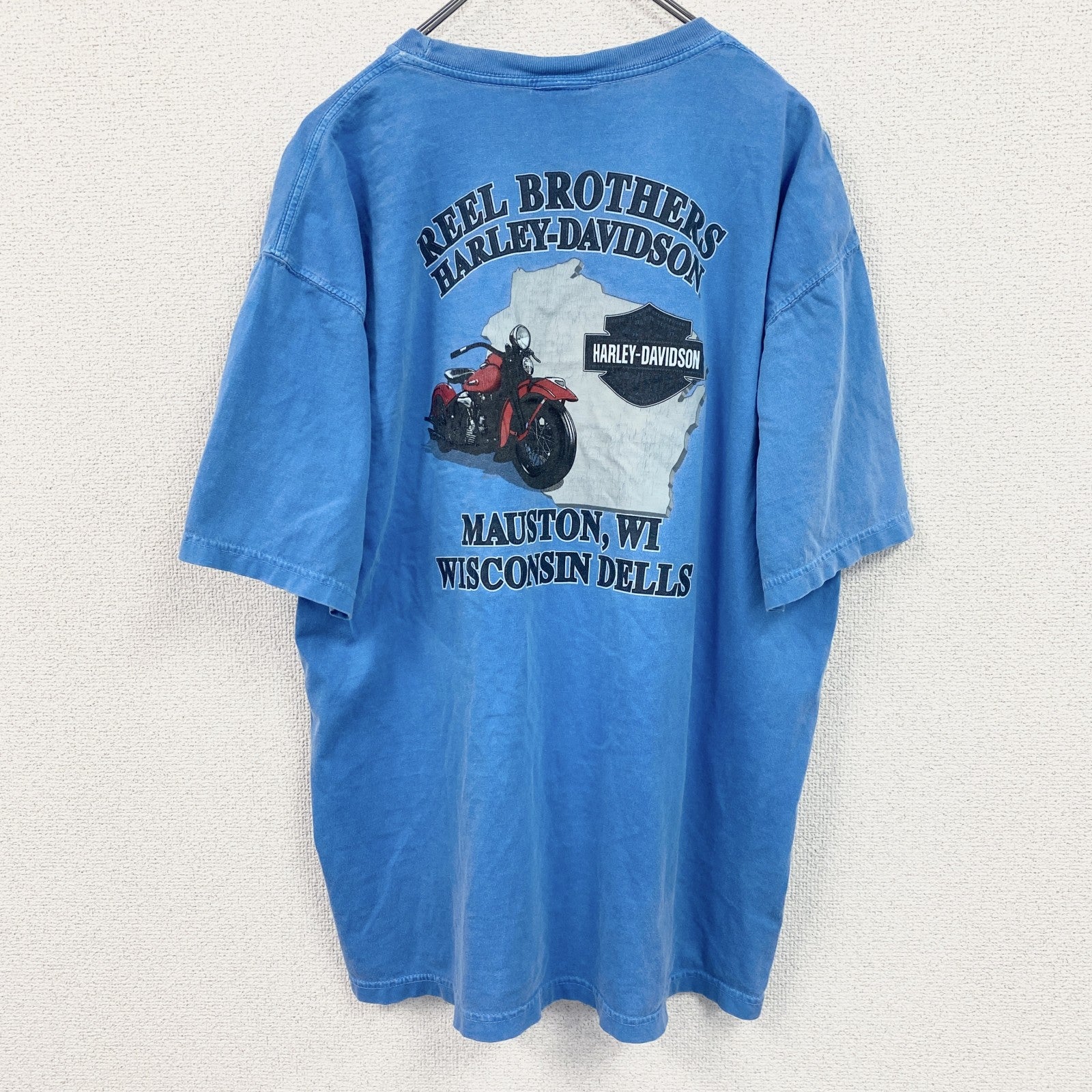 HARLEY DAVIDSON　ハーレーダビッドソン　半袖両面プリントTシャツ　ポケT　水色　ライトブルー