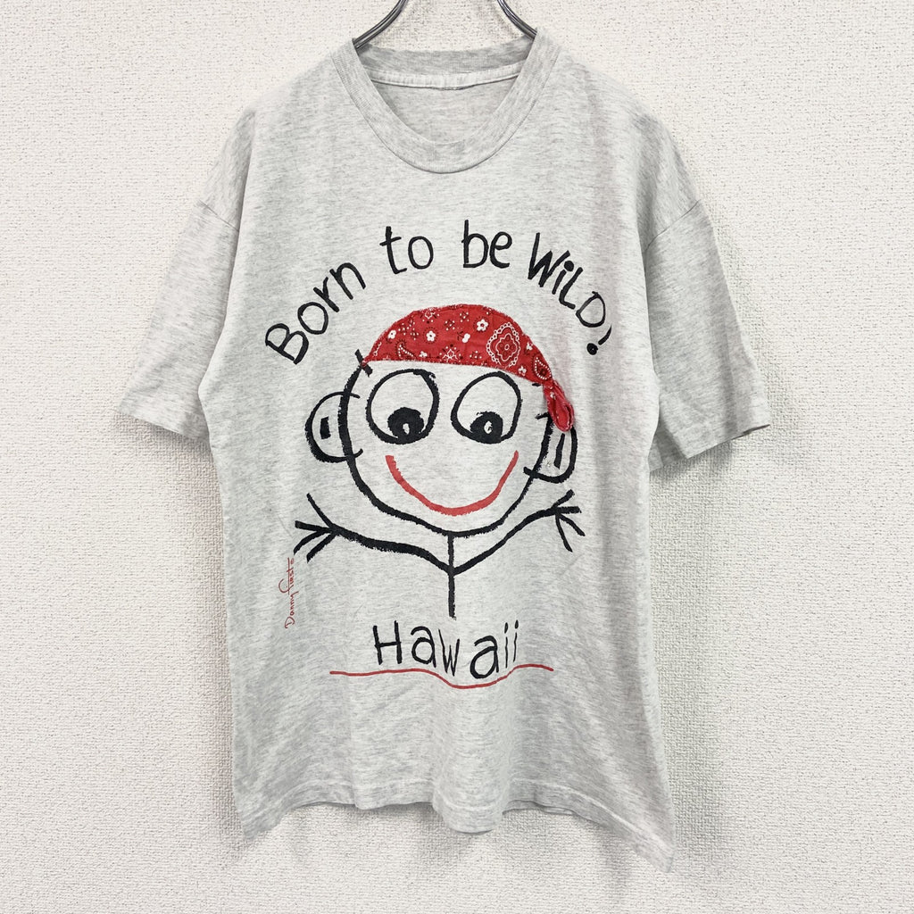 半袖プリントTシャツ　装飾　HAWAII　灰色　グレー