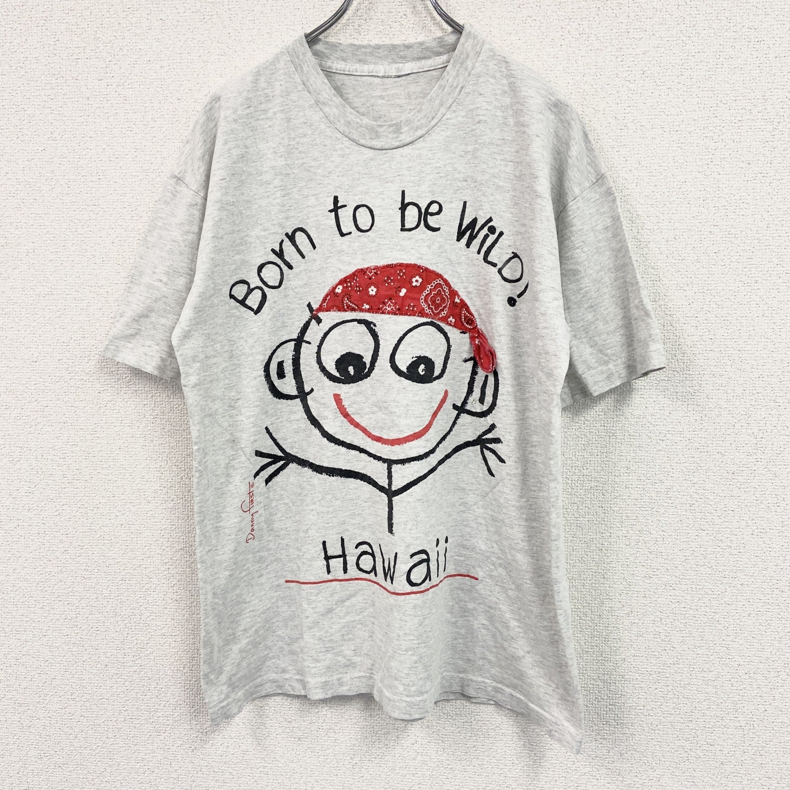 半袖プリントTシャツ　装飾　HAWAII　灰色　グレー