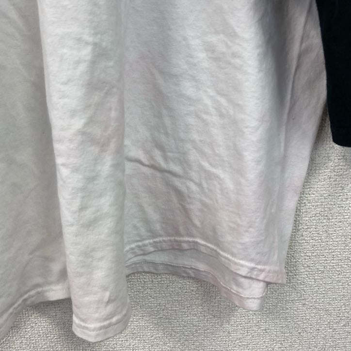 古着 used　champion　チャンピオン　七分丈プリントTシャツ　ラグラン　クルーネック　黒　白　ホワイト　XXXLサイズ　