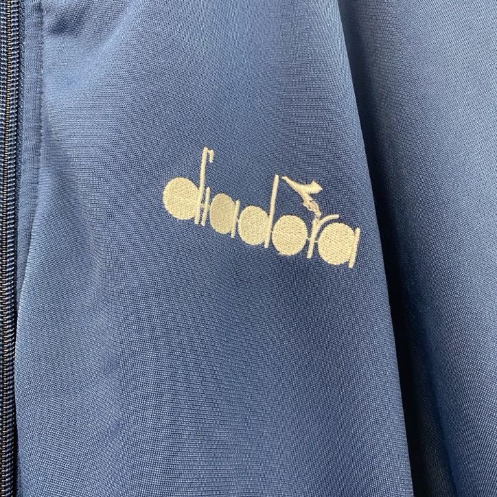古着 used　diadora　ディアドラ　長袖トラックジャケット　フルジップジャージ　ロゴ刺繍　ネイビー　XXXLサイズ