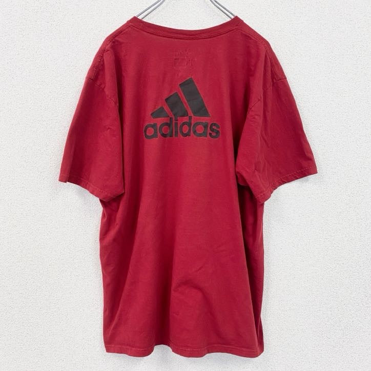 古着 used　adidas　アディダス　半袖プリントTシャツ　サッカーボール　クルーネック　赤　レッド　XLサイズ