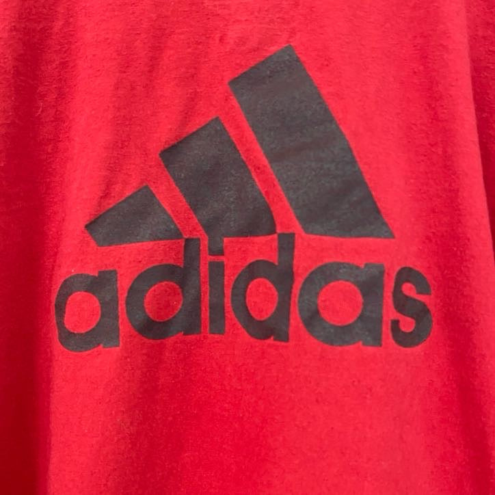 古着 used　adidas　アディダス　半袖プリントTシャツ　サッカーボール　クルーネック　赤　レッド　XLサイズ