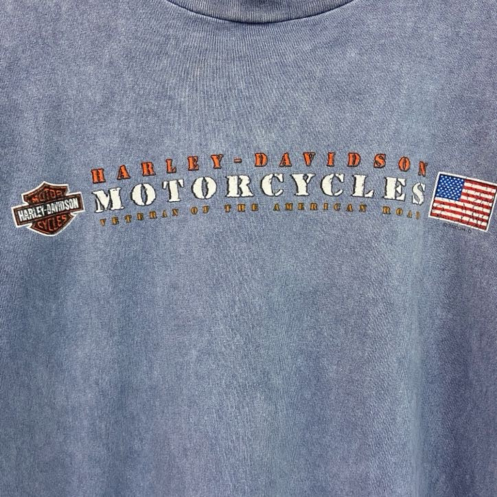 00s　HARLEY DAVIDSON　ハーレーダビッドソン　半袖プリントTシャツ　USA製　青　ブルー　Mサイズ