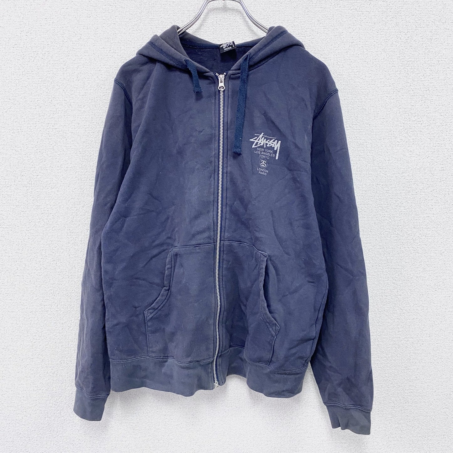STUSSY　ステューシー　フルジップスウェットパーカー/フーディー　フェード　紺　ネイビー　Mサイズ