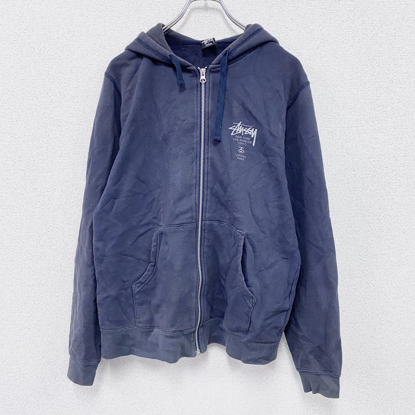 STUSSY　ステューシー　フルジップスウェットパーカー/フーディー　フェード　紺　ネイビー　Mサイズ