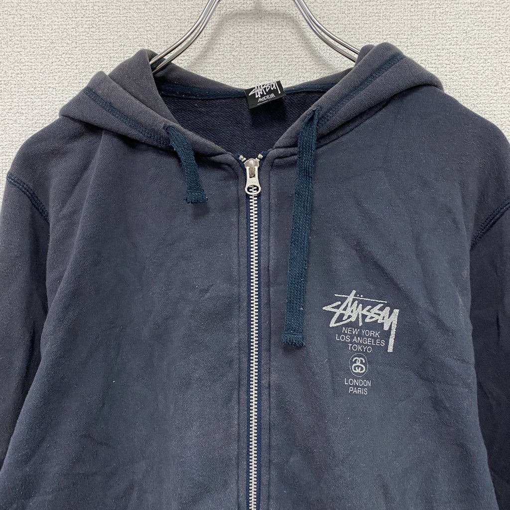 STUSSY　ステューシー　フルジップスウェットパーカー/フーディー　フェード　紺　ネイビー　Mサイズ