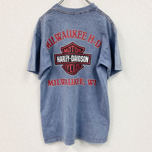 00s　HARLEY DAVIDSON　ハーレーダビッドソン　半袖プリントTシャツ　USA製　青　ブルー　Mサイズ