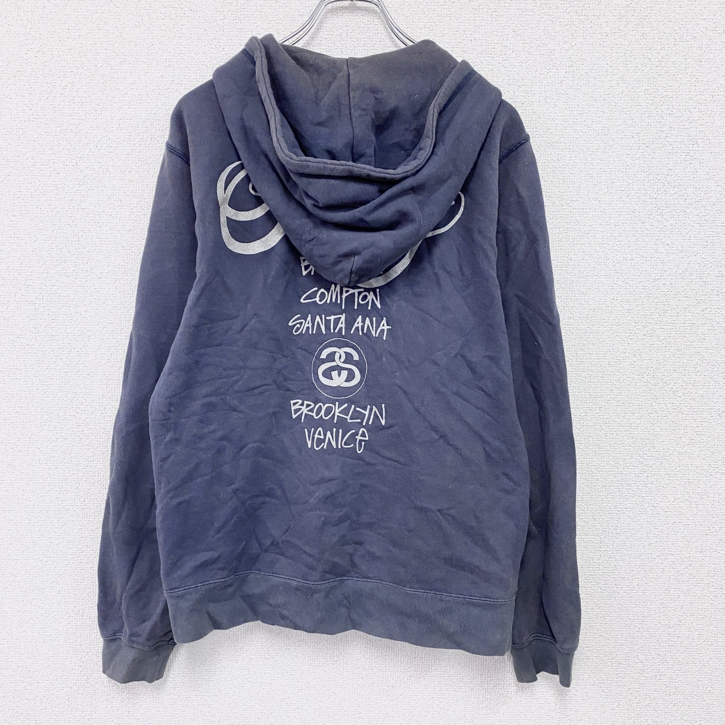 STUSSY　ステューシー　フルジップスウェットパーカー/フーディー　フェード　紺　ネイビー　Mサイズ