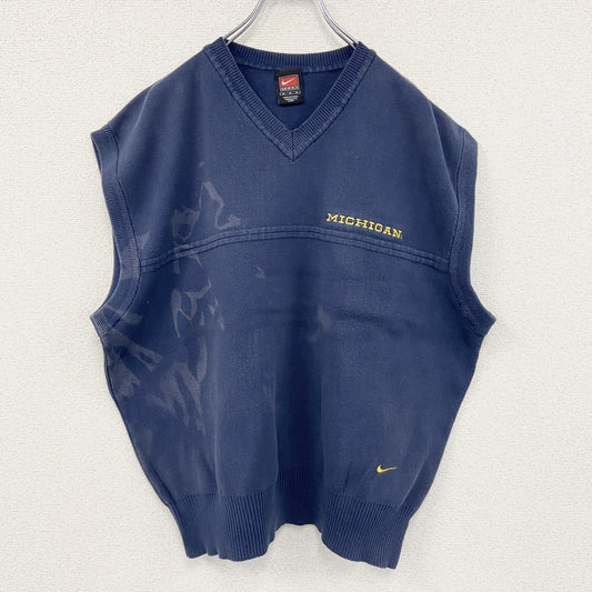 90s　NIKE　ナイキ　コットンニットベスト　ヴィンテージ　フェード　紺　ネイビー　Mサイズ