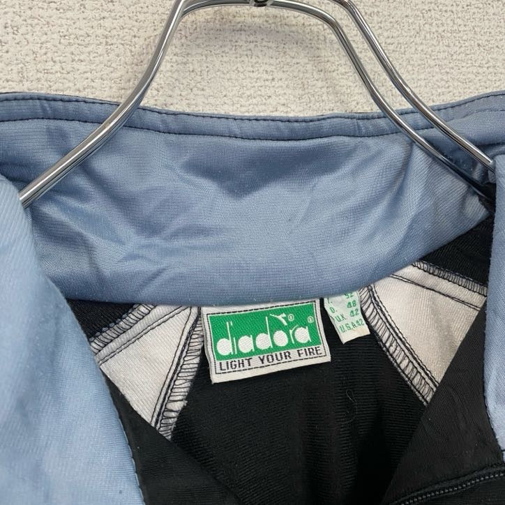 古着 used　diadora　ディアドラ　長袖トラックジャケット　フルジップジャージ　ロゴ刺繍　黒　ブラック　42サイズ