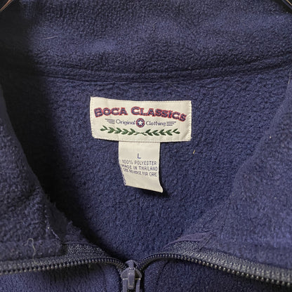 ～90s　BOCA CLASSICS　ハーフジップフリースプルオーバー　ライン　ハイネック　ネイビー　Lサイズ