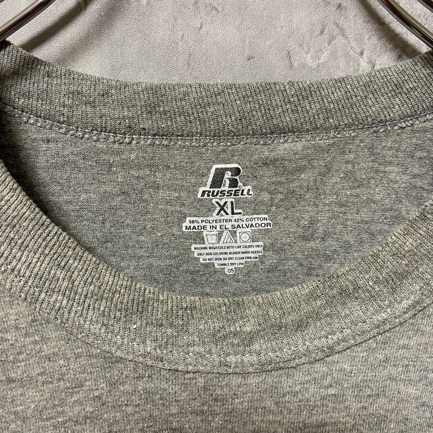 古着 used　RUSSELL　ラッセル　リンカーン大学　半袖カレッジロゴプリントTシャツ　グレー　レトロデザイン　XLサイズ