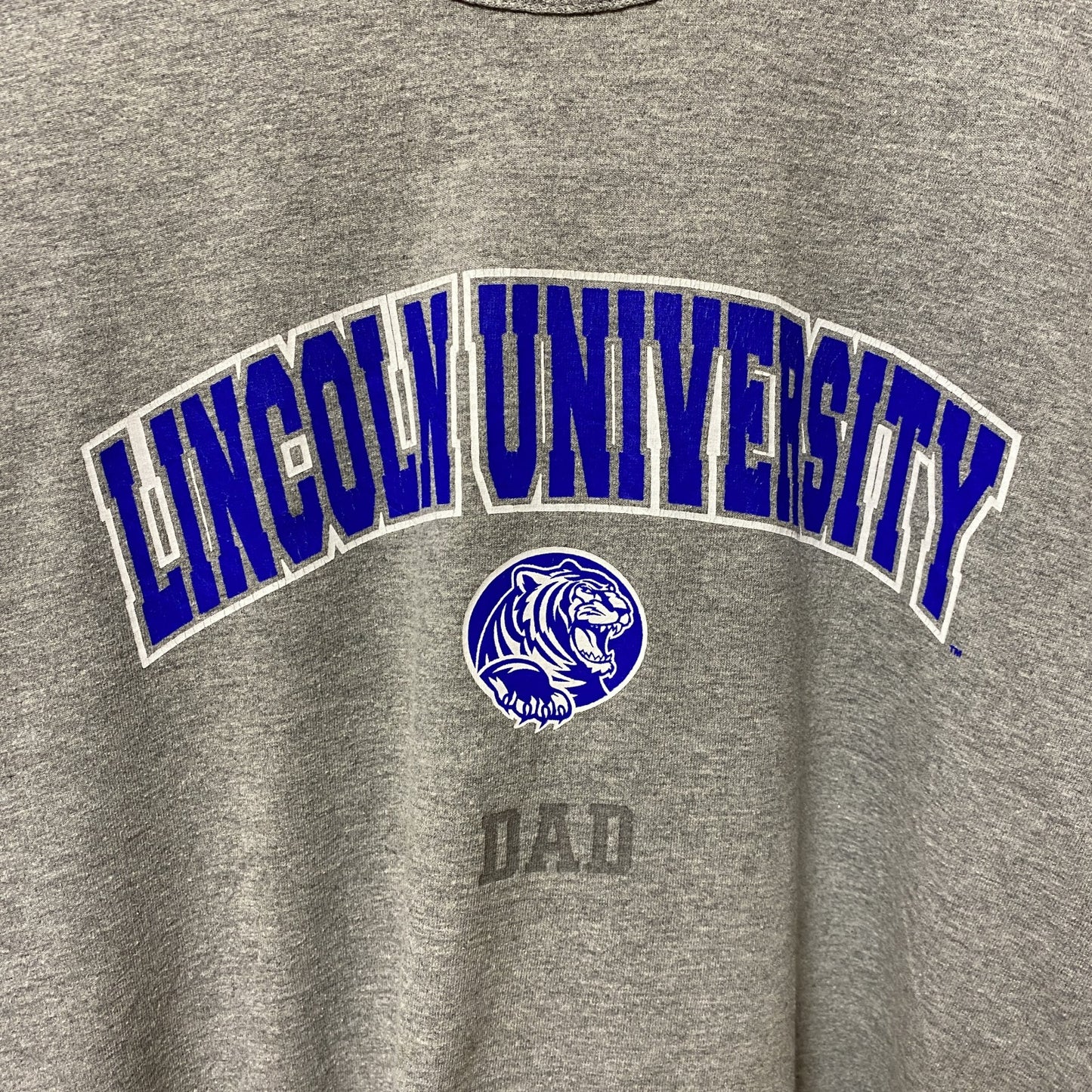 古着 used　RUSSELL　ラッセル　リンカーン大学　半袖カレッジロゴプリントTシャツ　グレー　レトロデザイン　XLサイズ