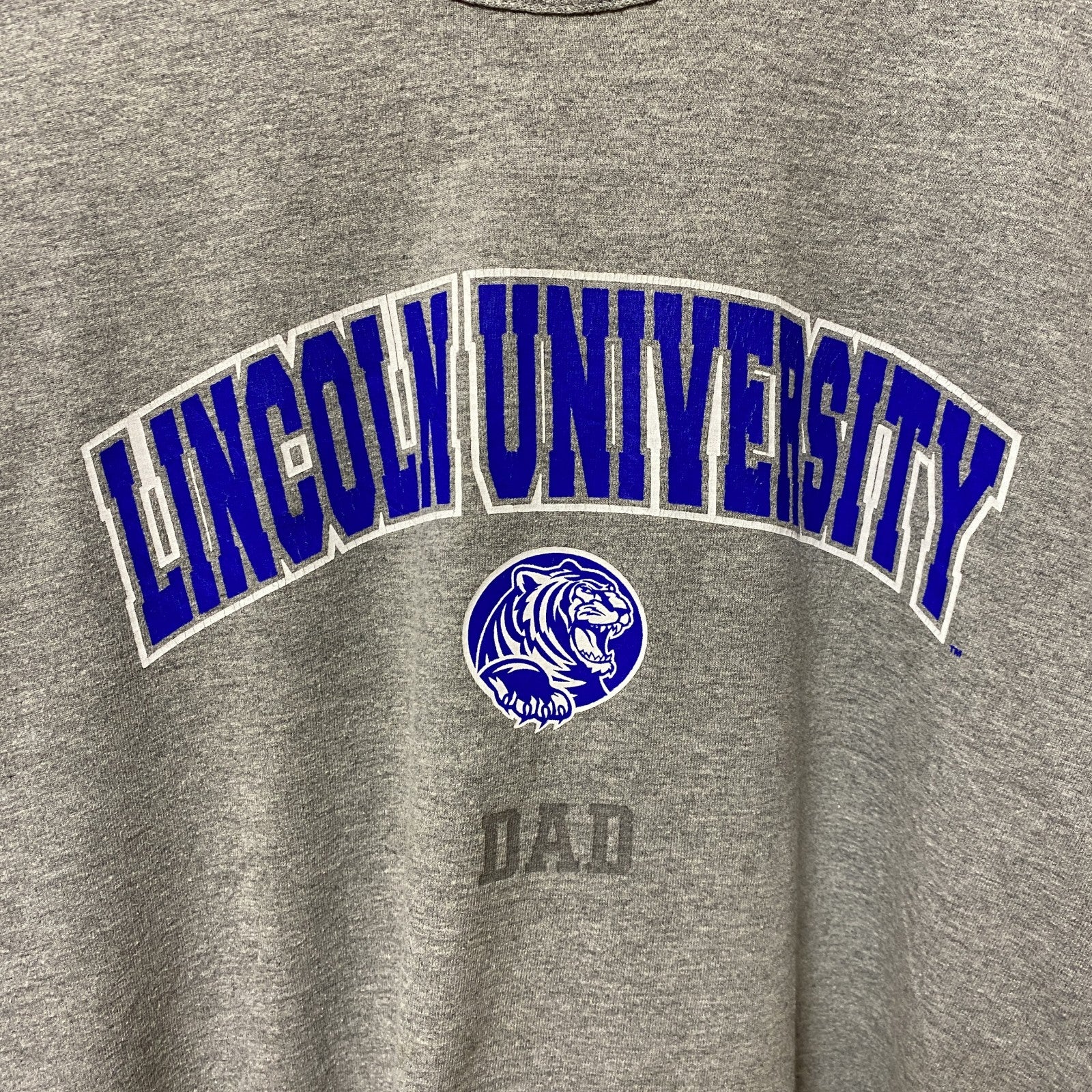 古着 used　RUSSELL　ラッセル　リンカーン大学　半袖カレッジロゴプリントTシャツ　グレー　レトロデザイン　XLサイズ