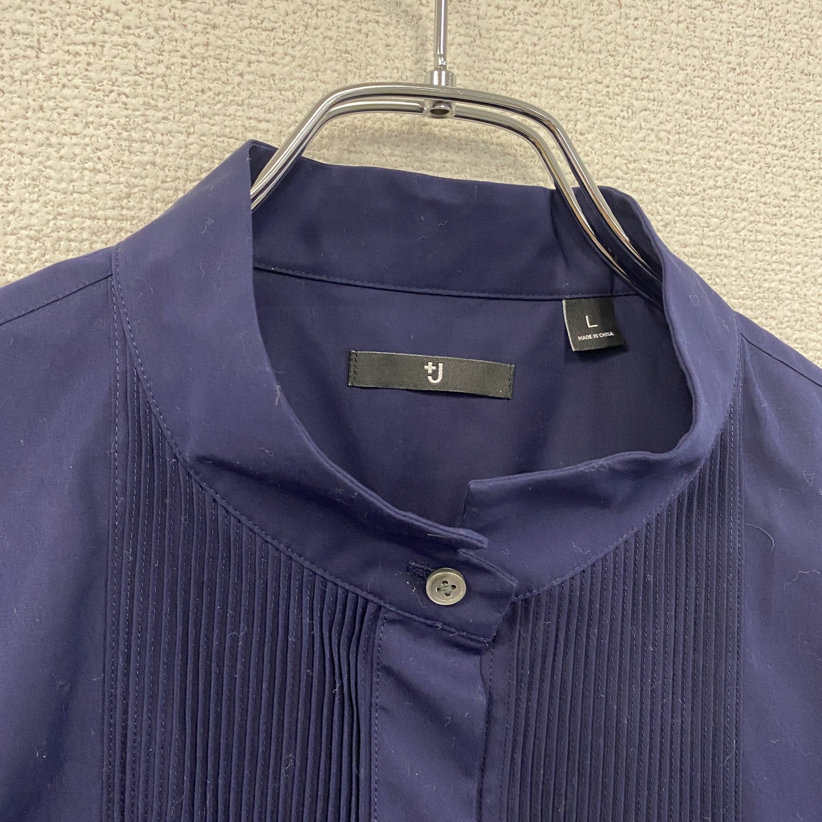 UNIQLO　ユニクロ　＋J　ジルサンダー　スーピマコットンピンタックシャツ　長袖シャツ　紺　ネイビー　Lサイズ