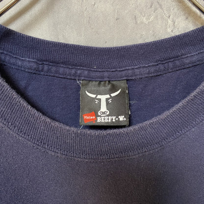 古着 used　BEEFY　FIRE　RESCUE　半袖プリントTシャツ　バックプリント　ネイビー　紺　レトロデザイン　Lサイズ