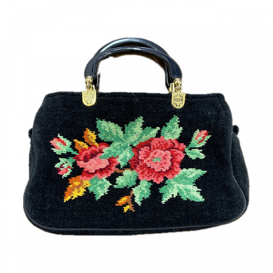 FEILER　フェイラー　ハンドバッグ　ゴブラン織　シェニール織　フラワー刺繍　花柄　黒　ブラック