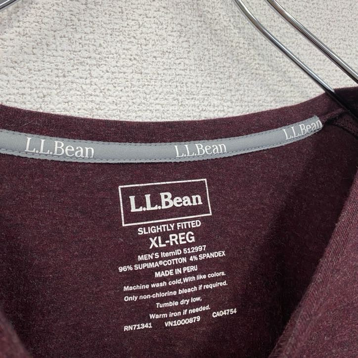 古着 used　L.L.Bean　エルエルビーン　長袖無地Tシャツ　ロンT　シンプル　クルーネック　紅　ワインレッド　XLサイズ