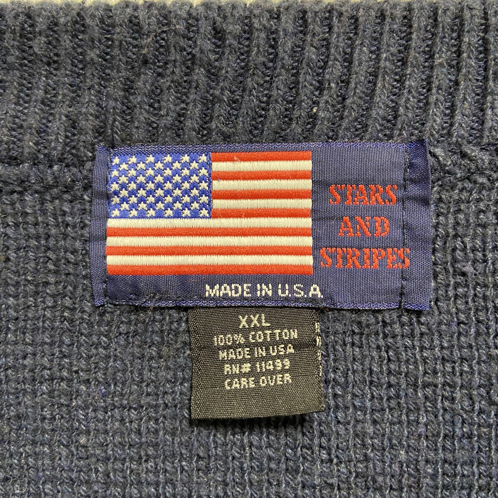 古着 used　STARSANDSTRIPES　USA製　長袖クルーネックニット　セーター　アメリカ国旗　ネイビー　XXLサイズ