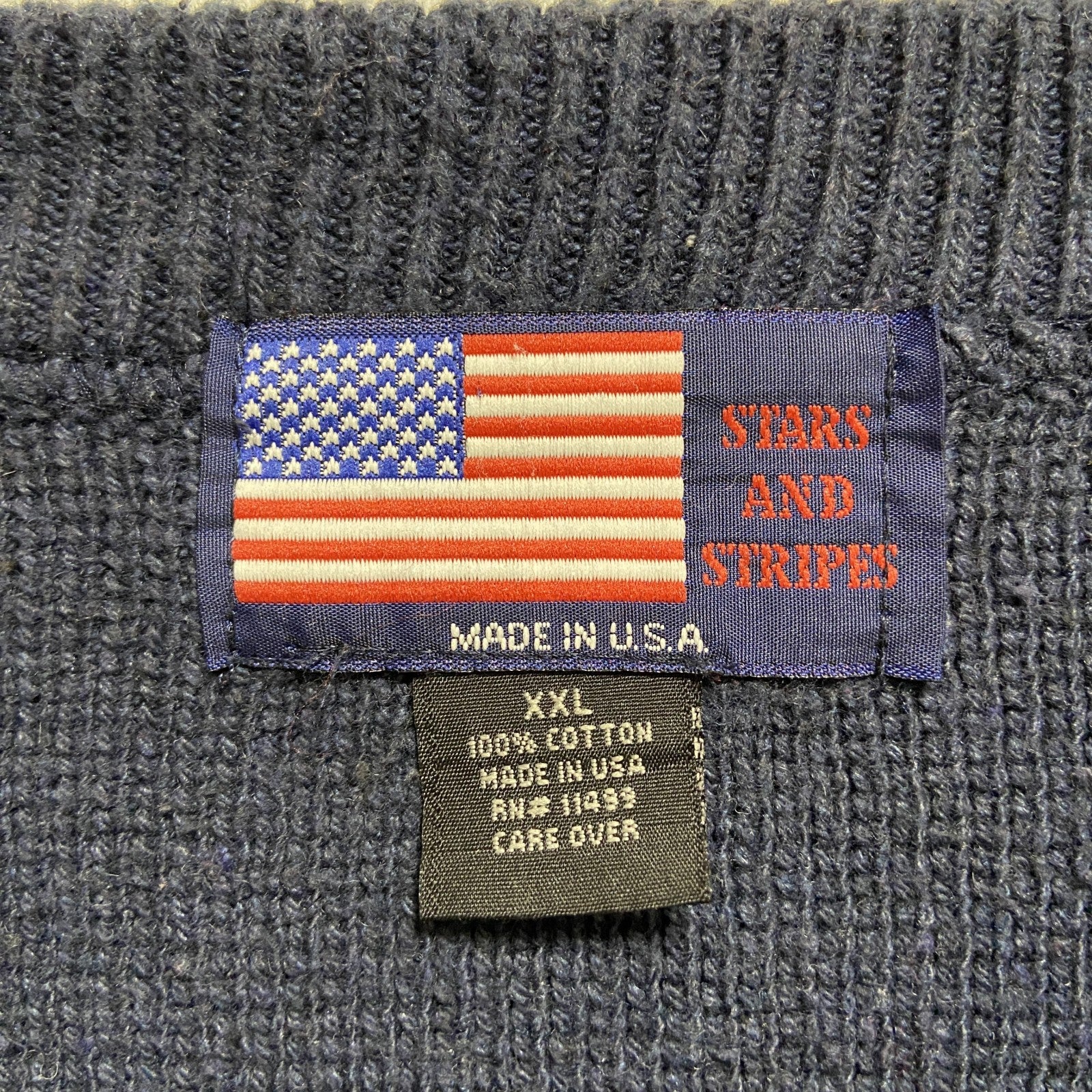 古着 used　STARSANDSTRIPES　USA製　長袖クルーネックニット　セーター　アメリカ国旗　ネイビー　XXLサイズ
