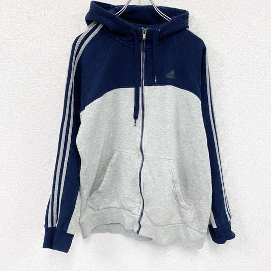adidas　アディダス　フルジップスウェットパーカー　紺　ネイビー　グレー　2XOサイズ