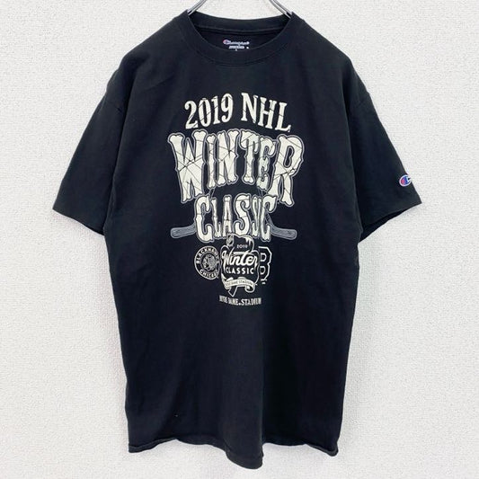 古着 used　Champion　チャンピオン　半袖プリントTシャツ　NHL　ウィンタークラシック　黒　ブラック　Lサイズ