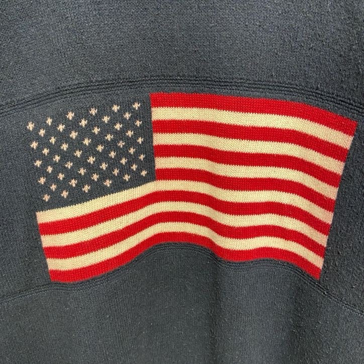 古着 used　STARSANDSTRIPES　USA製　長袖クルーネックニット　セーター　アメリカ国旗　ネイビー　XXLサイズ