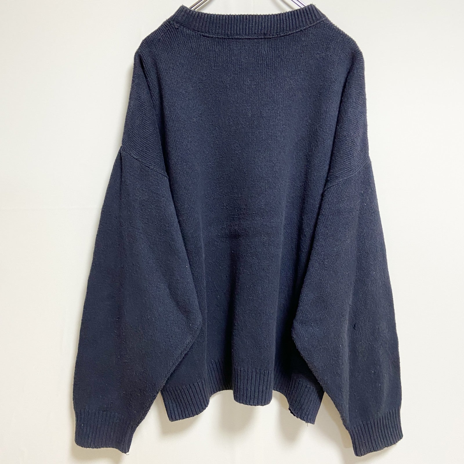 古着 used　STARSANDSTRIPES　USA製　長袖クルーネックニット　セーター　アメリカ国旗　ネイビー　XXLサイズ