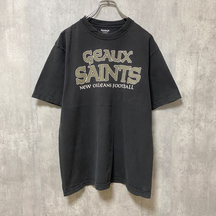 古着 used　Reebok　リーボック　半袖プリントTシャツ　黒　ブラック　レトロ　デザイン　個性的　クルーネック　春夏服