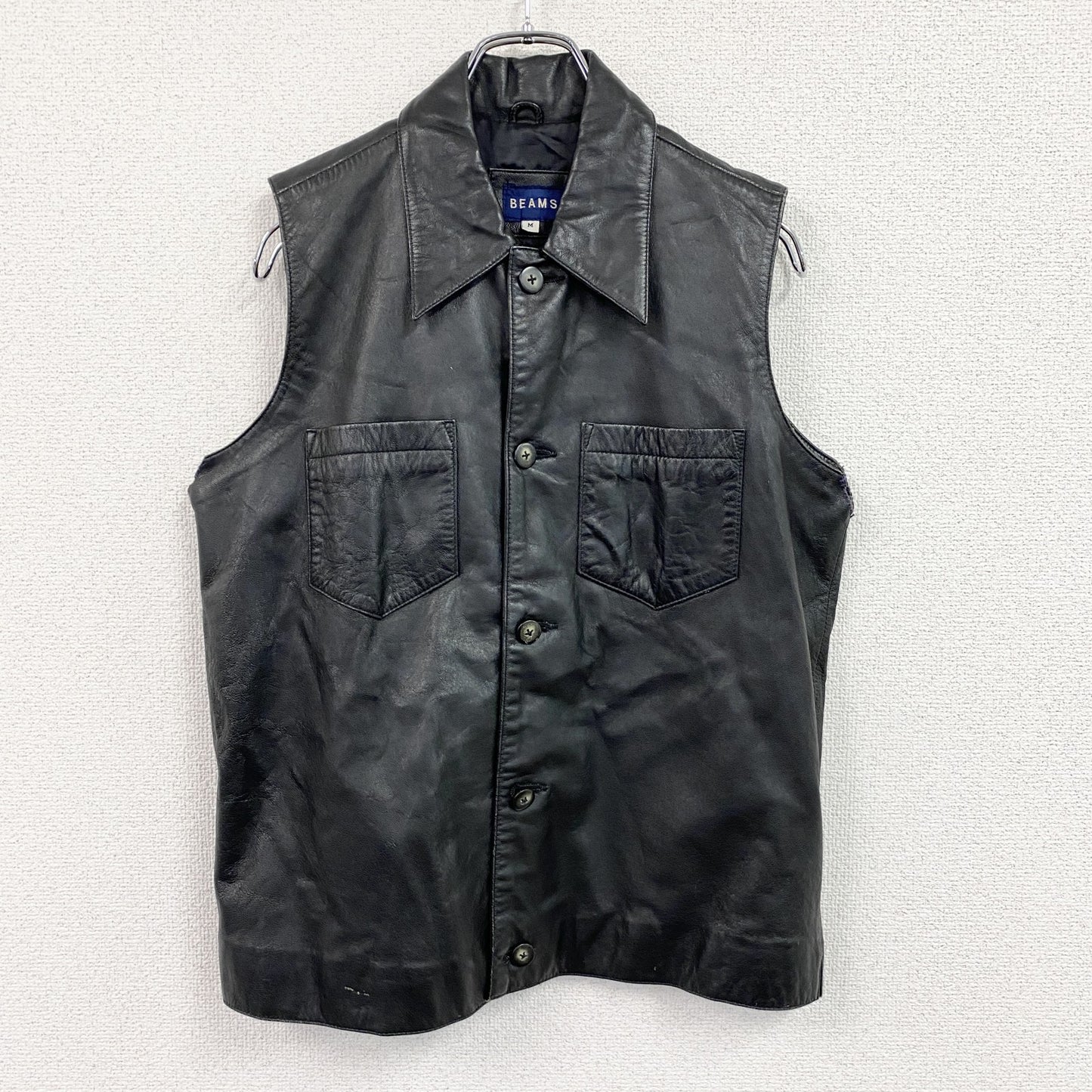 00s　BEAMS　ビームス　ラムレザーベスト　ヴィンテージ　黒　ブラック　Ｍサイズ