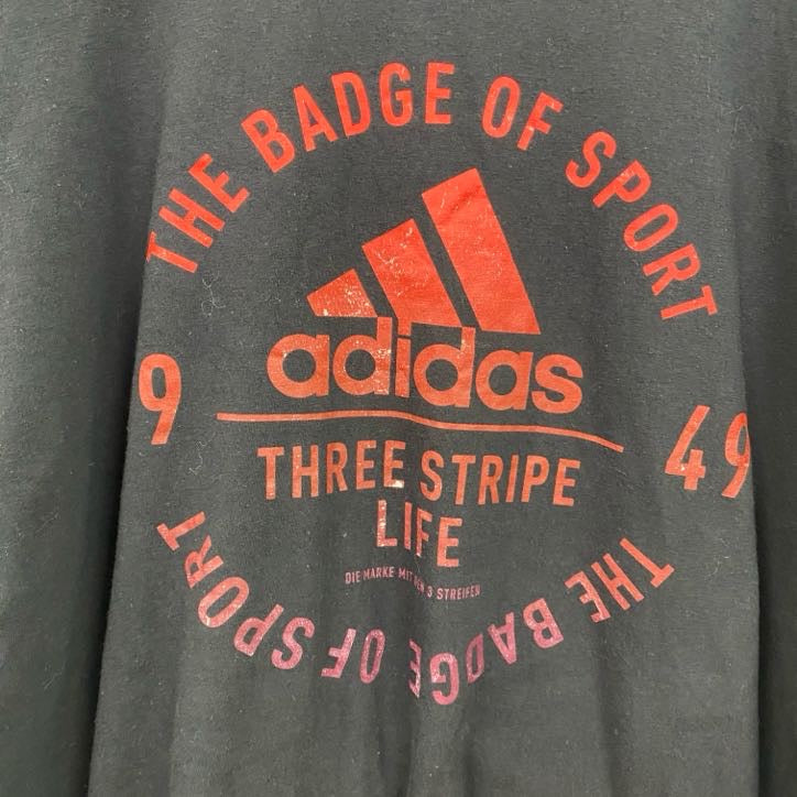 古着 used　adidas　アディダス　半袖プリントTシャツ　クルーネック　レトロデザイン　黒　ブラック　XLサイズ
