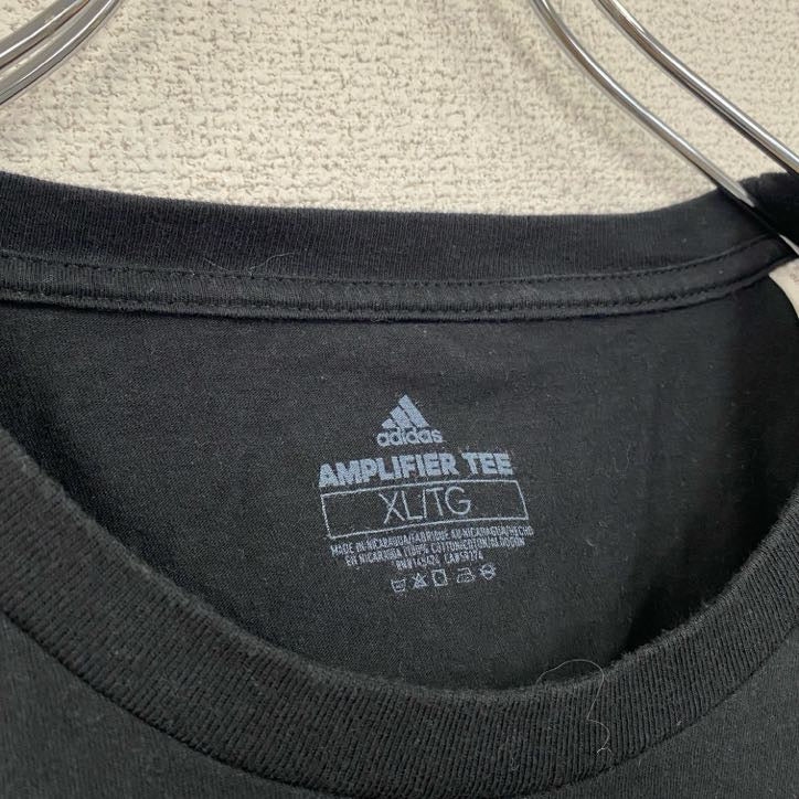 古着 used　adidas　アディダス　半袖プリントTシャツ　クルーネック　レトロデザイン　黒　ブラック　XLサイズ