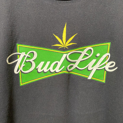 古着 used　半袖パロディープリントTシャツ　バドワイザー　黒　ブラック　レトロデザイン　個性的　クルーネック　Lサイズ