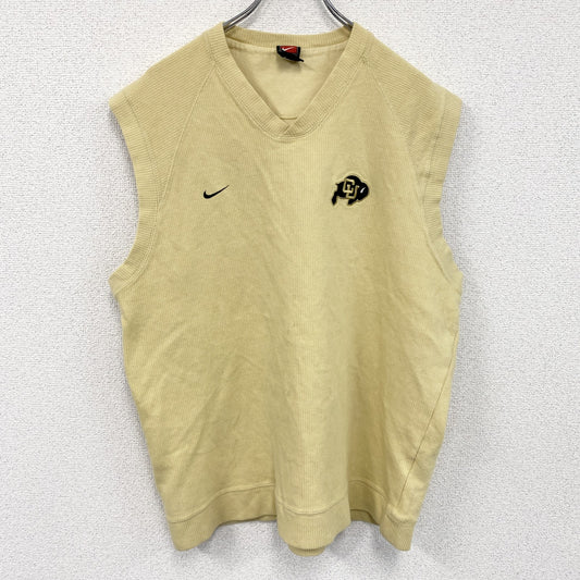 90s　NIKE　ナイキ　コットンニットベスト　ヴィンテージ　刺繡ロゴ　黄色　イエロー　Lサイズ