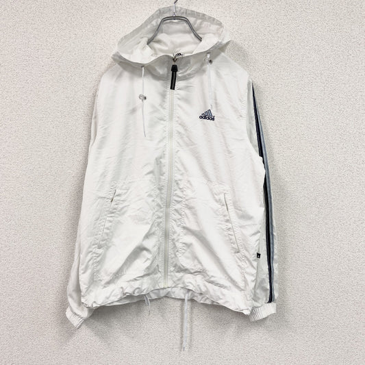 古着 used　adidas　アディダス　ナイロンジャケット　フルジップ　白　ホワイト　Lサイズ