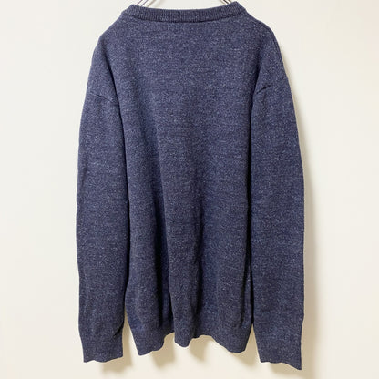 古着 used　NAUTICA　ノーティカ　長袖ワンポイントロゴ刺繍ニット　Vネックセーター　ネイビー　紺　ノームコア　XLサイズ