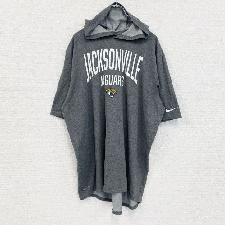 古着 used　NIKE　ナイキ　半袖フード付きパーカー　JAGUARS　ジャクソンビル　DRI-FIT　グレー　XLサイズ