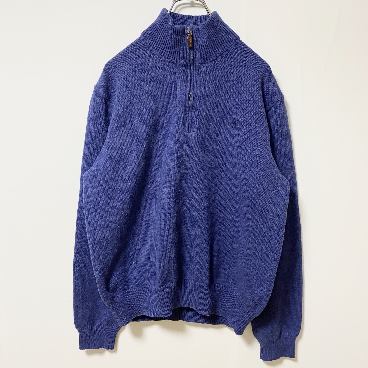 POLO RALPH LAUREN　ポロラルフローレン　ハーフジップニットセーター　ロゴ刺繍　ネイビー　Lサイズ　