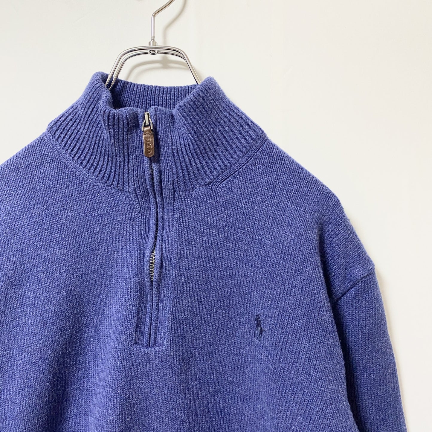 POLO RALPH LAUREN　ポロラルフローレン　ハーフジップニットセーター　ロゴ刺繍　ネイビー　Lサイズ　