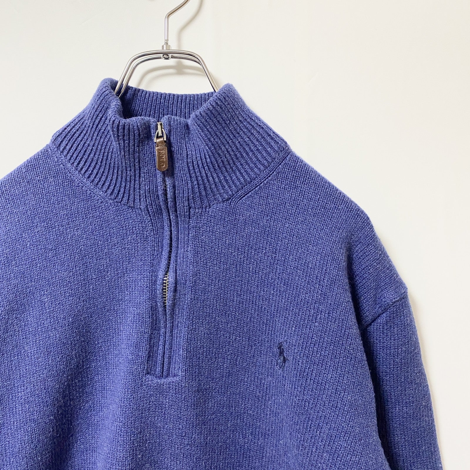 POLO RALPH LAUREN　ポロラルフローレン　ハーフジップニットセーター　ロゴ刺繍　ネイビー　Lサイズ　