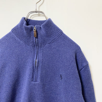 POLO RALPH LAUREN　ポロラルフローレン　ハーフジップニットセーター　ロゴ刺繍　ネイビー　Lサイズ　