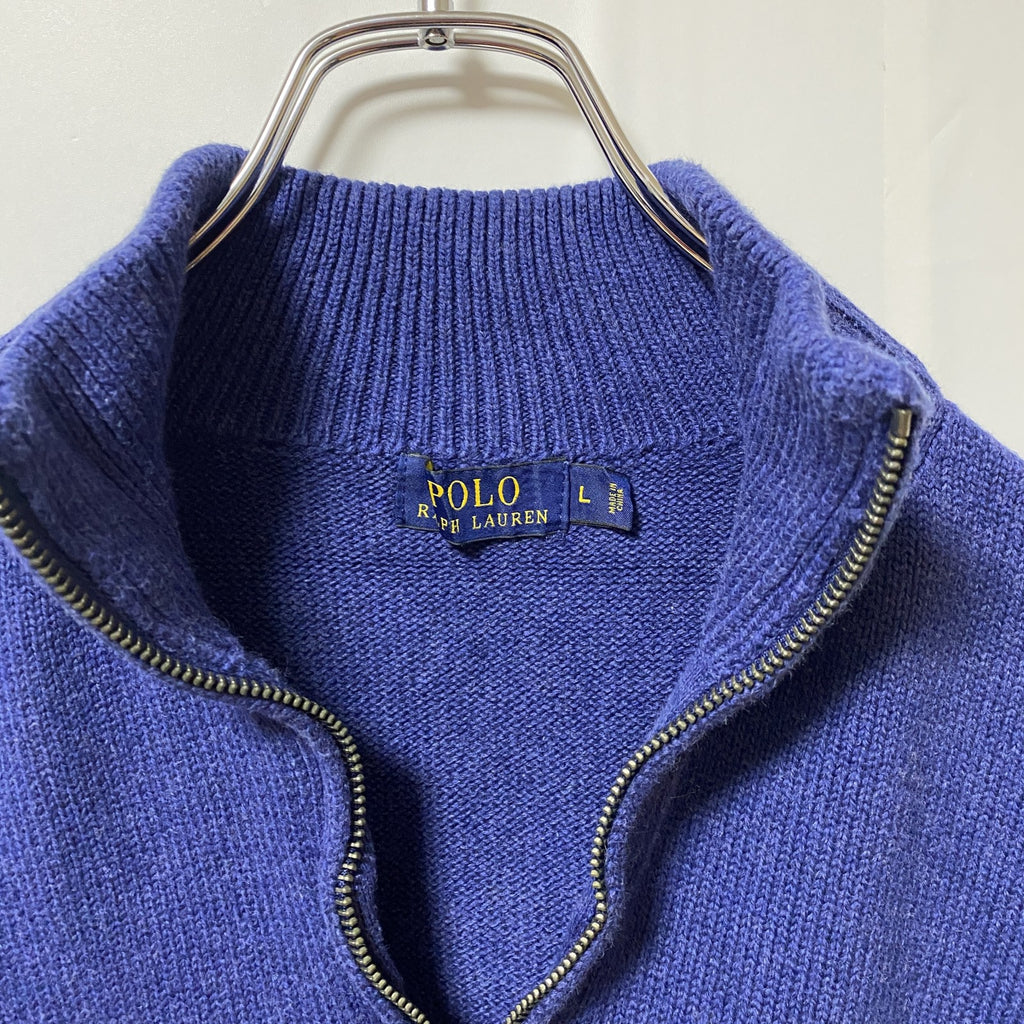 POLO RALPH LAUREN　ポロラルフローレン　ハーフジップニットセーター　ロゴ刺繍　ネイビー　Lサイズ　