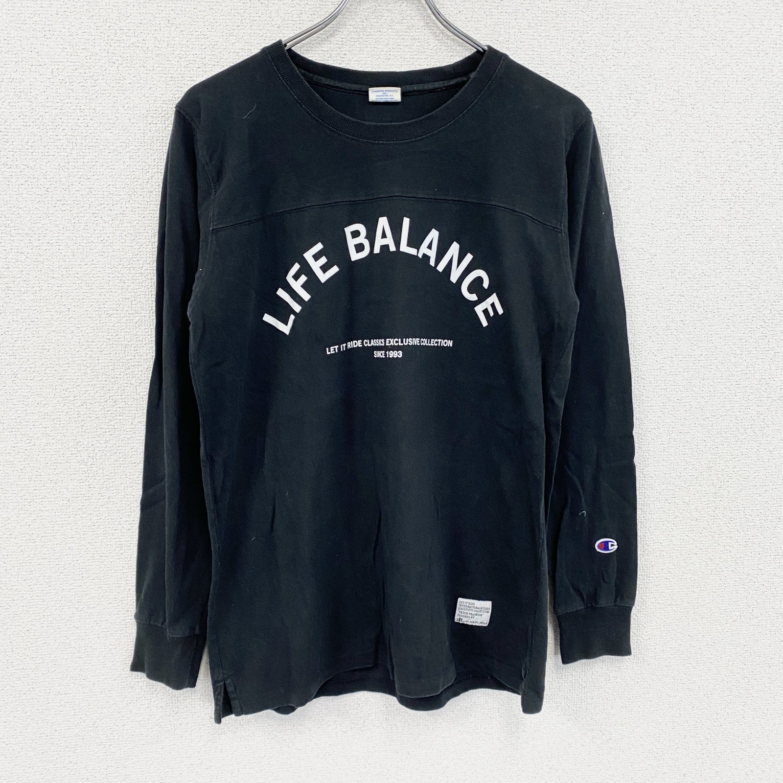 Champion　チャンピオン　長袖Tシャツ/ロンT　アーチプリント　トリコタグ　復刻　黒　ブラック　Mサイズ