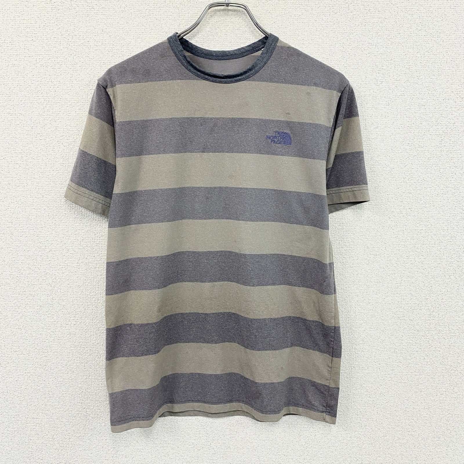THE NORTH FACE　ザ・ノースフェイス　半袖プリントTシャツ　ボーダー　青　ブルー　グレー　Lサイズ