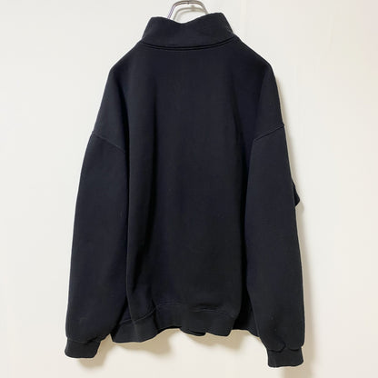 古着 used　JERZEES　ジャージーズ　長袖英字プリントハーフジップスウェット　トレーナー　黒　レトロデザイン　XLサイズ